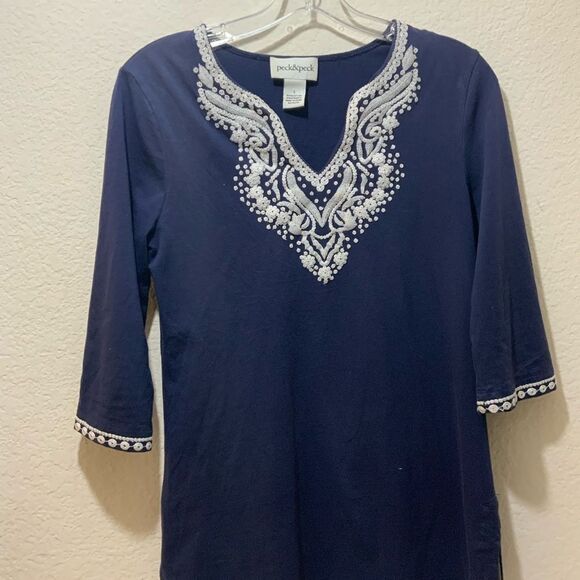 PECK & PECK TOP BLUE Small embroidered Southern Classic - Picture 5 of 7